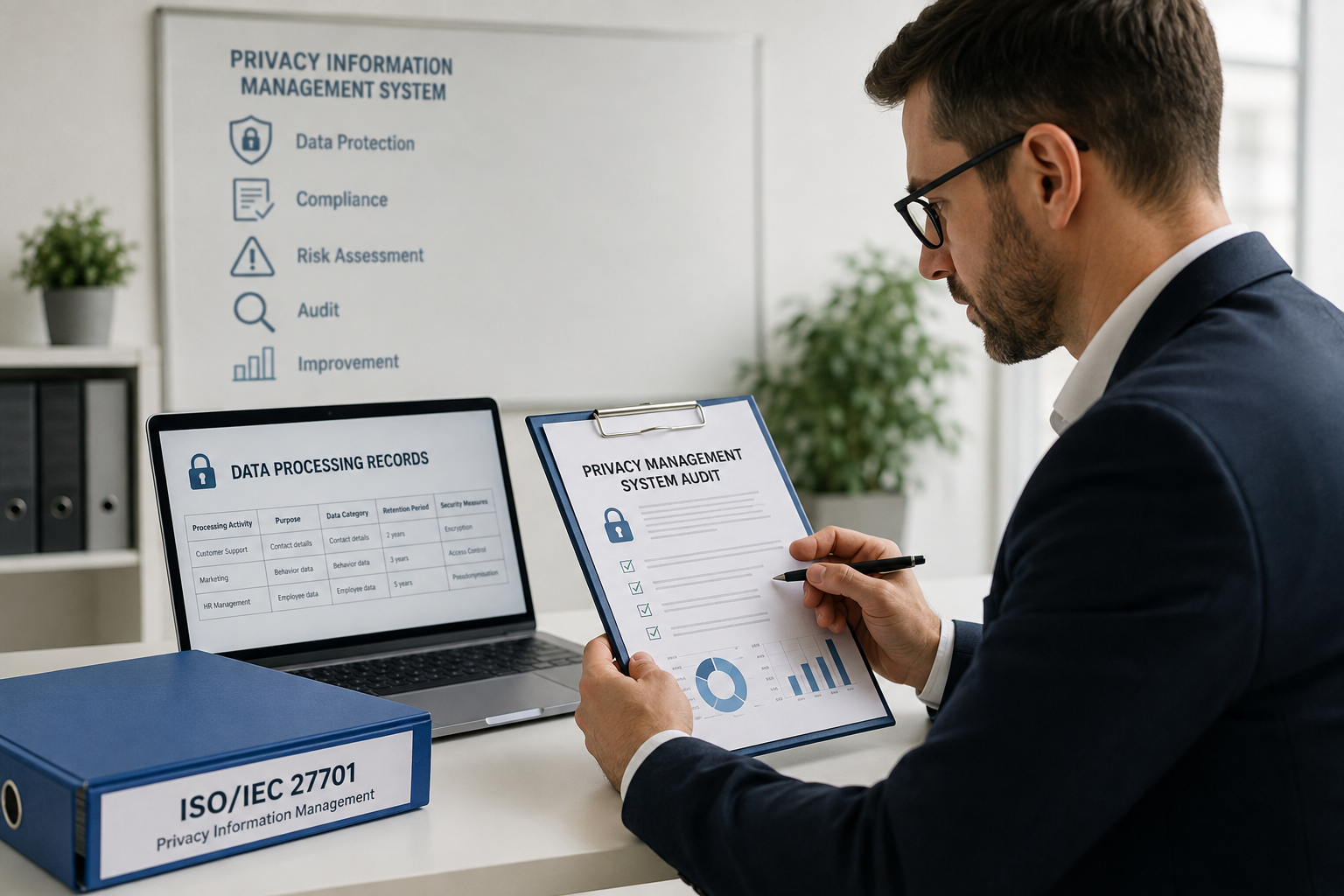 Privacy officer reviewing personal data handling requirements in a workshop